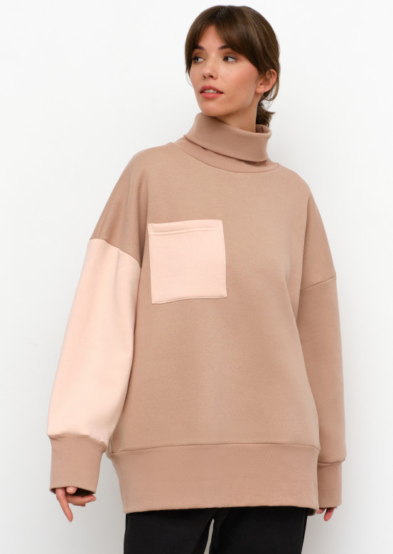 Beige colour footer sweatshirt with a pocket 